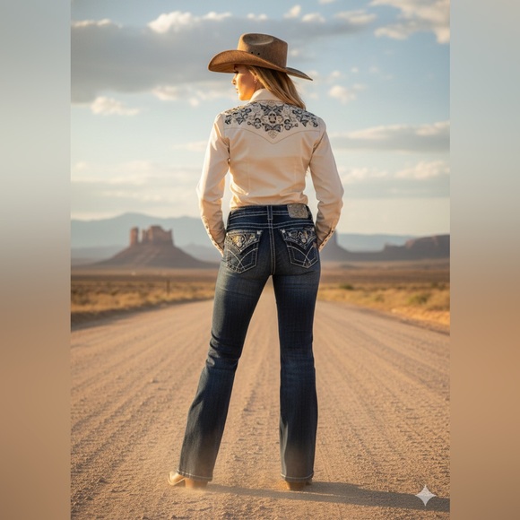 Miss Me Dark Blue Flare Jeans – Embellished Pockets Size: 26 | Miss Me - Picture 1 of 13